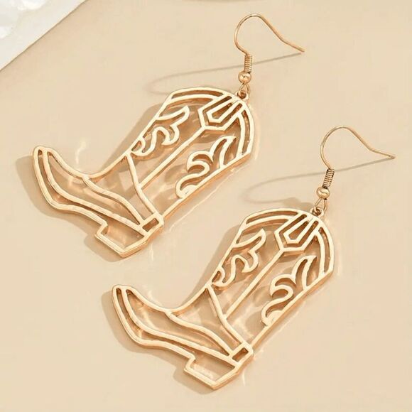 Western Gold Boot Dangle Earrings - Picture 2 of 5
